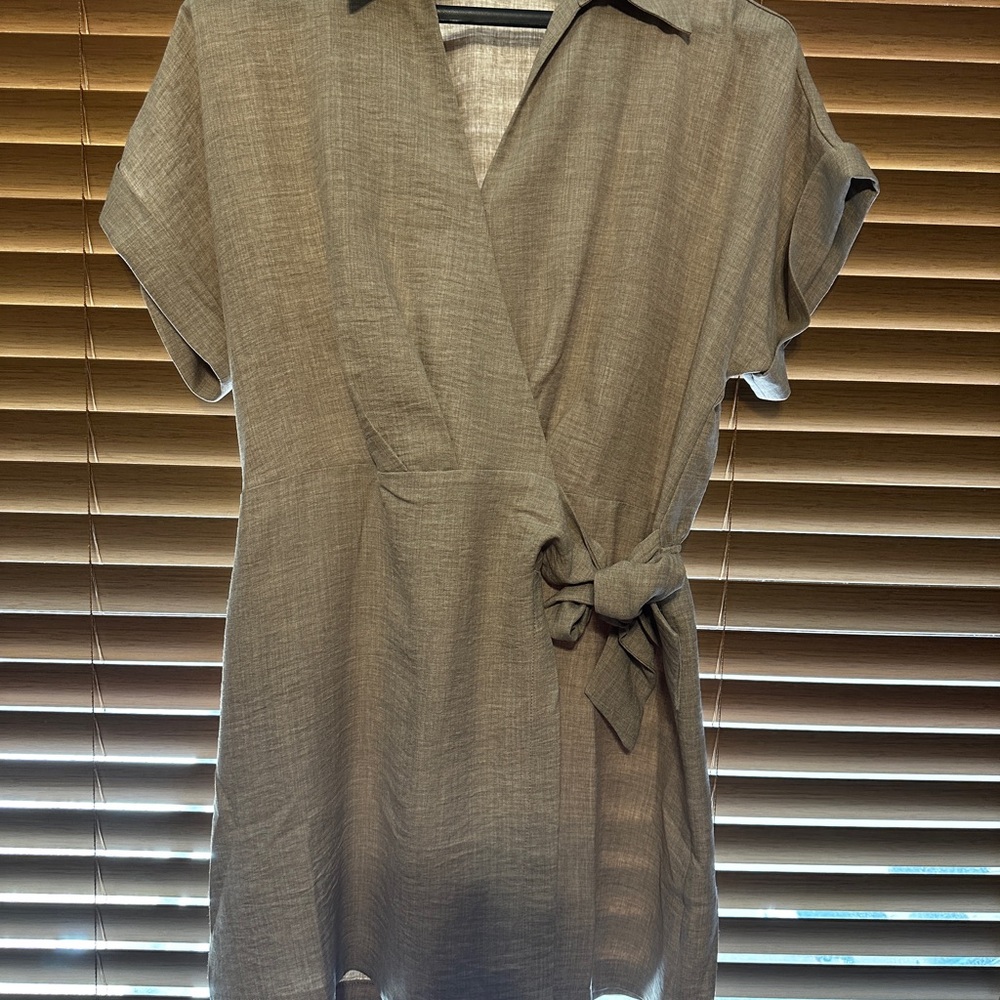 Emma & Michele Tan Wrap Blouse with Cuffed Sleeves Romper